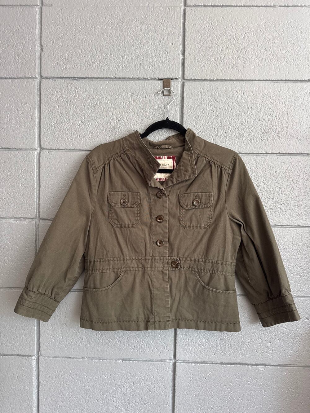 Vintage Y2K Old Navy Military Cropped Utility Jacket size L in Olive Green